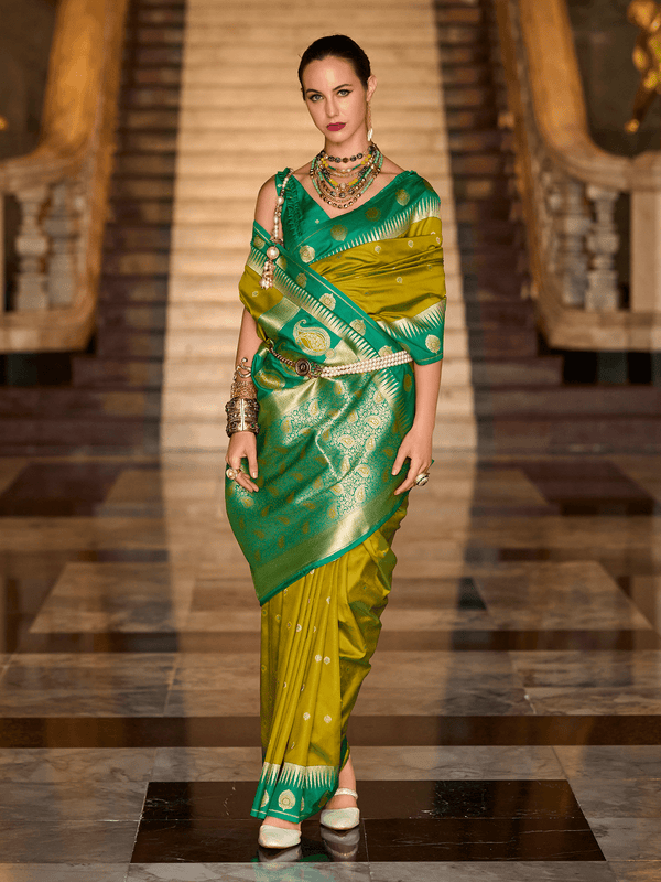 Parrot Green Kanjivaram Silk Saree