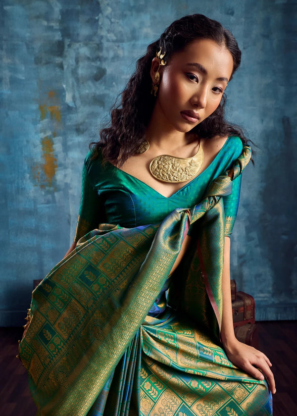 Parrot Green Kanjivaram Silk Saree