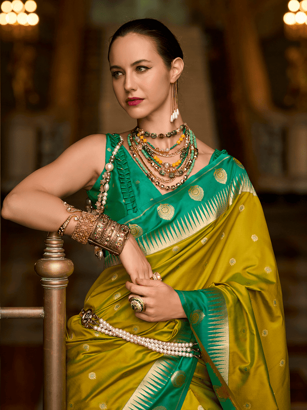 Parrot Green Kanjivaram Silk Saree