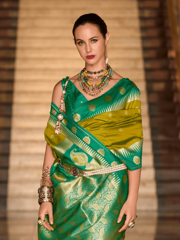 Parrot Green Kanjivaram Silk Saree