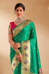 Parrot Green Paithani Silk Saree with Gold Zari Peacock Motif Pallu