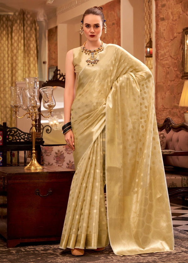 Pastel Gold Banarasi Tissue Silk Saree