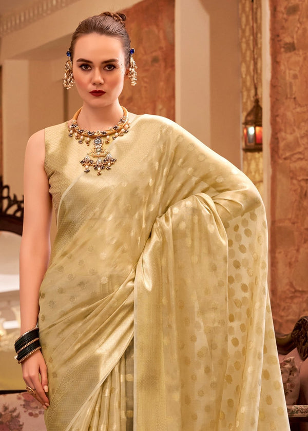 Pastel Gold Banarasi Tissue Silk Saree