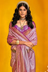 Pastel Lavender Kanjivaram Silk Saree with Gold Zari