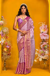 Pastel Lavender Kanjivaram Silk Saree with Gold Zari