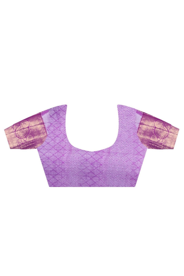 Pastel Lavender Kanjivaram Silk Saree with Gold Zari