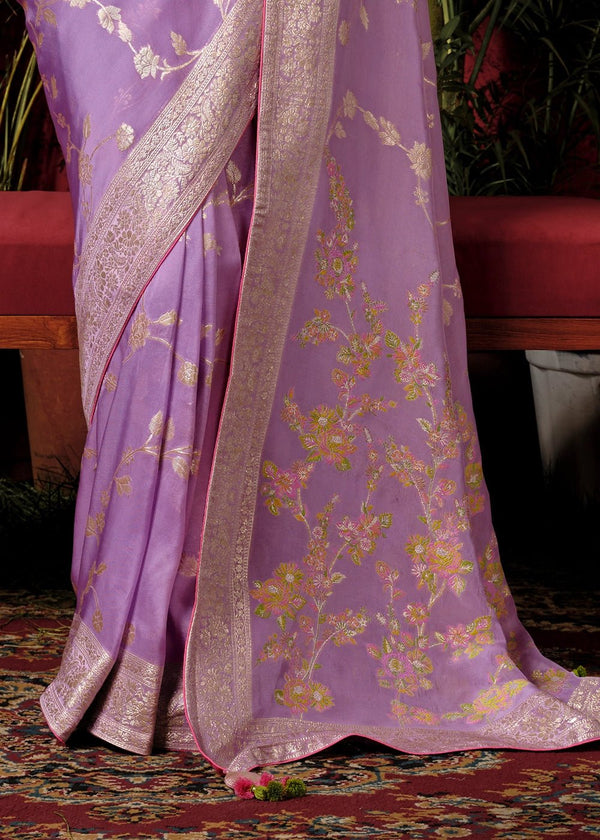 Pastel Lavender Zari Woven Fancy Dola Silk Designer Saree