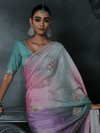Pastel Multicolor Embroidered Designer Organza Silk Saree