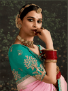 Pastel Pink Designer Banarasi Dola Silk Saree With Golden Zari Work