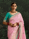 Pastel Pink Designer Banarasi Dola Silk Saree With Golden Zari Work