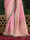 Pastel Pink Designer Banarasi Dola Silk Saree With Golden Zari Work