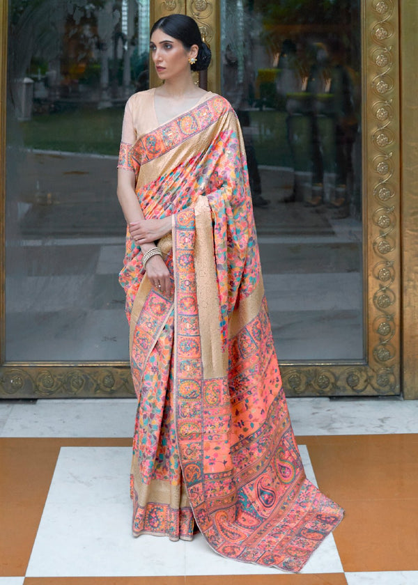 Pastel Pink Kashmiri Jamawar Banarasi Saree