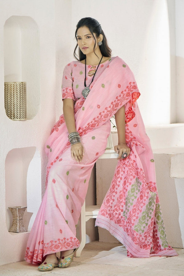 Pastel Pink Linen Cotton Saree