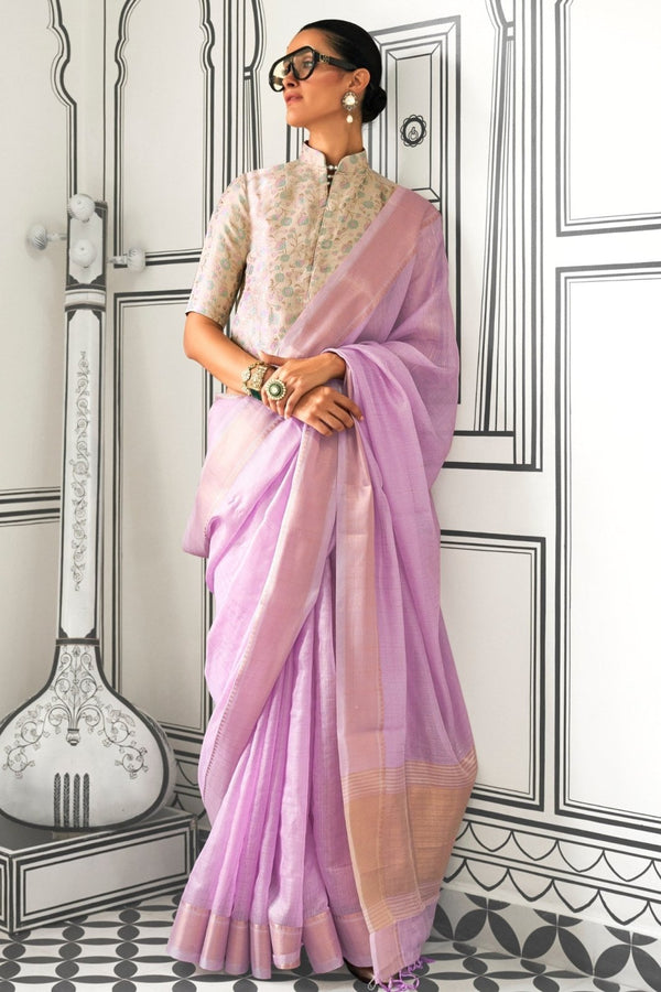 Pastel Purple Chiffon Handloom Saree
