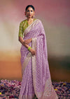 Pastel Purple Woven Soft Silk Banarasi Saree With Designer Blouse