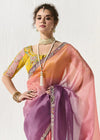 Peach and Purple Dual Tone Organza Tissue Silk Saree