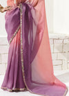 Peach and Purple Dual Tone Organza Tissue Silk Saree
