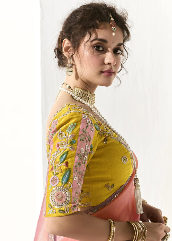 Peach and Purple Dual Tone Organza Tissue Silk Saree