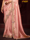 Peach Banarasi Designer Silk Saree With Contrast Blouse