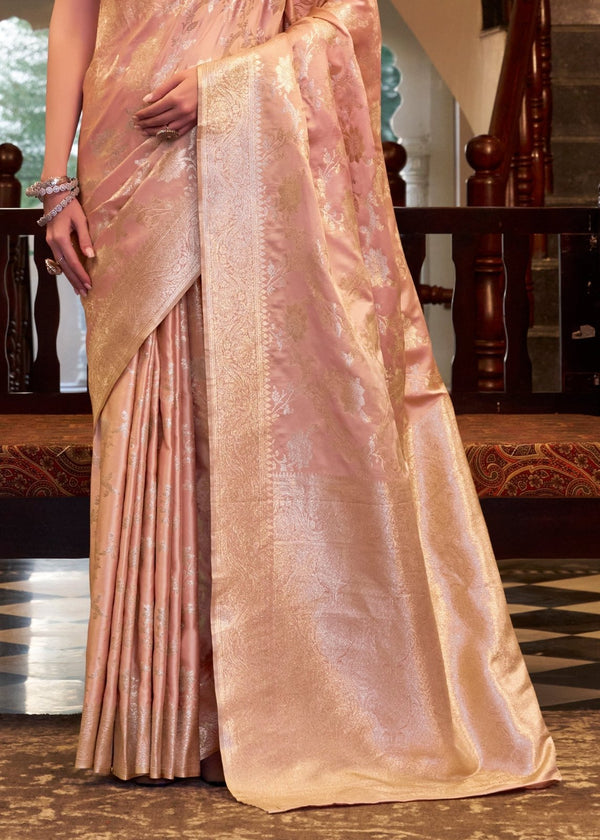 Peach Banarasi Satin Silk Saree