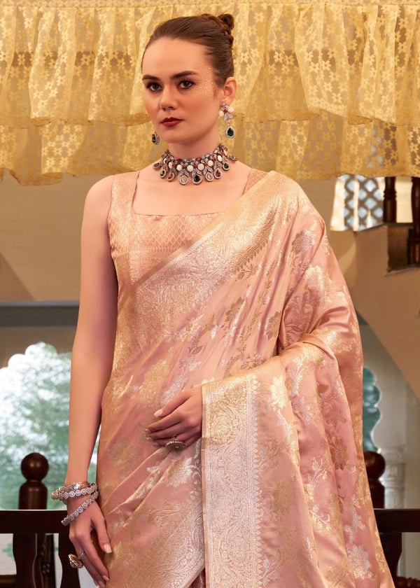 Peach Banarasi Satin Silk Saree