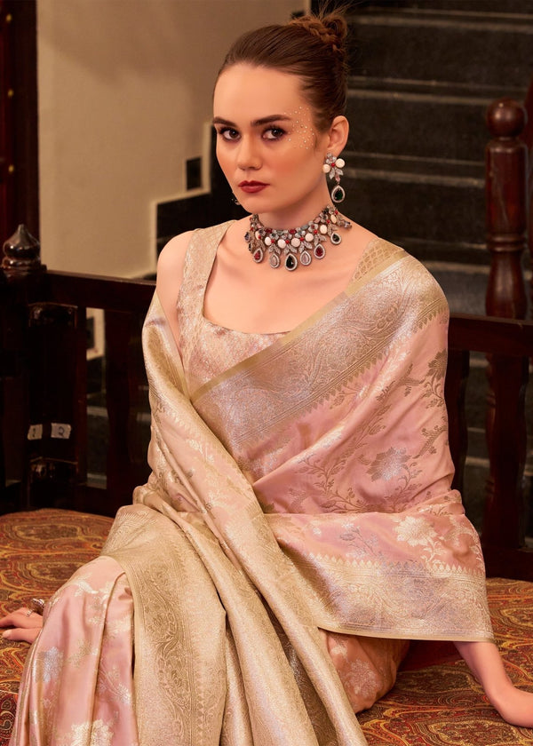 Peach Banarasi Satin Silk Saree