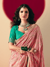 Peach Banarasi Silk Saree With Contrast Blouse