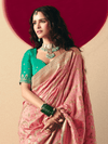 Peach Banarasi Silk Saree With Contrast Blouse