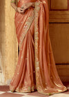 Peach Designer Tissue Silk Saree With Embroidery