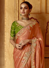 Peach Designer Tissue Silk Saree With Embroidery
