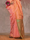 Peach Kanjivaram Two Tone Silk Saree With Contrast Blouse