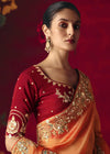 Peach Orange Designer Silk Saree with Contrast Blouse
