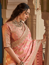 Peach Orange Embroidered Designer Tissue Silk Saree