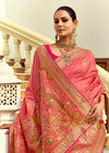 Peach Pink Banarasi Silk Saree With Contrast Blouse