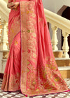Peach Pink Banarasi Silk Saree With Contrast Blouse