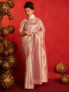 Peach Pink Banarasi Tissue Silk Saree