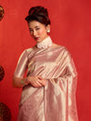 Peach Pink Banarasi Tissue Silk Saree – pallu and blouse