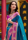 Peacock Blue Banarasi Silk Saree With Contrast Blouse