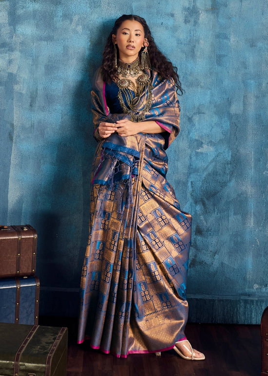 Peacock Blue Kanjivaram Silk Saree