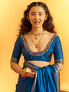 Peacock Blue Woven Designer Tussar Silk Saree, blouse close-up