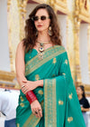 Peacock Green Banarasi Satin Silk Saree