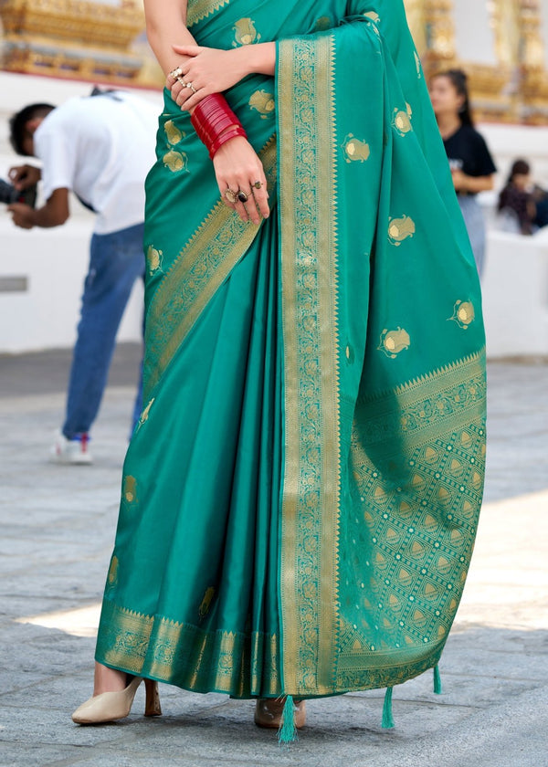 Peacock Green Banarasi Satin Silk Saree