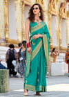 Peacock Green Banarasi Satin Silk Saree