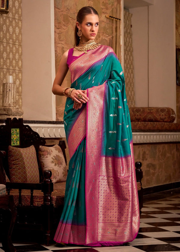 Peacock Green Banarasi Silk Saree