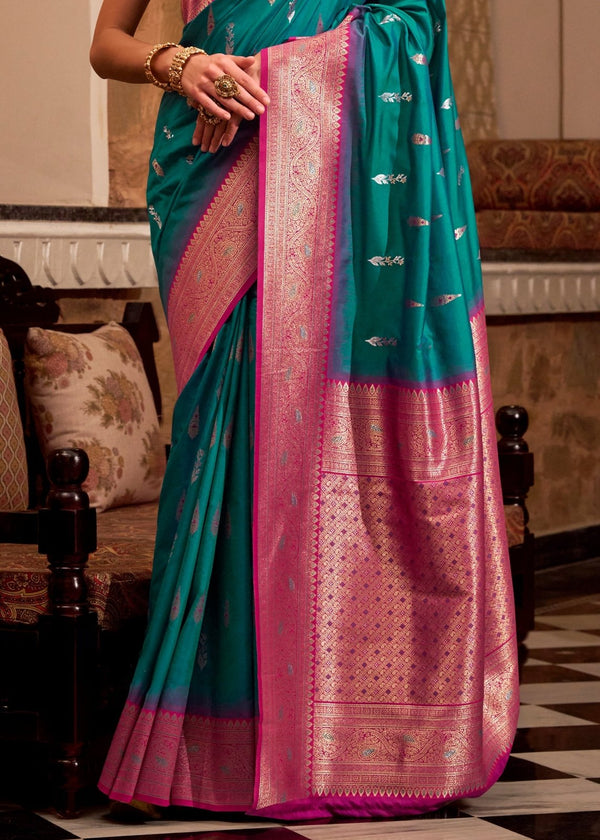 Peacock Green Banarasi Silk Saree