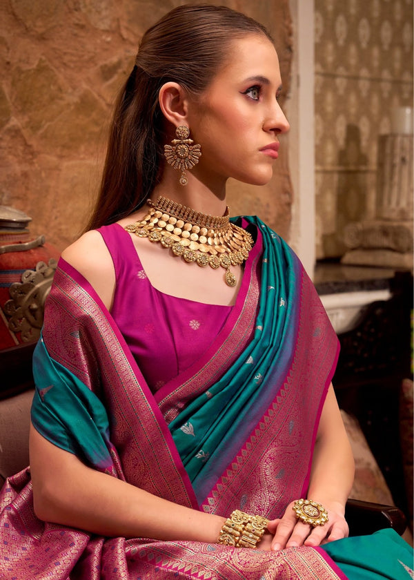 Peacock Green Banarasi Silk Saree