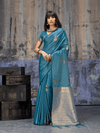 Peacock Teal Banarasi Satin Silk Saree