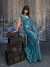 Peacock Teal Banarasi Satin Silk Saree