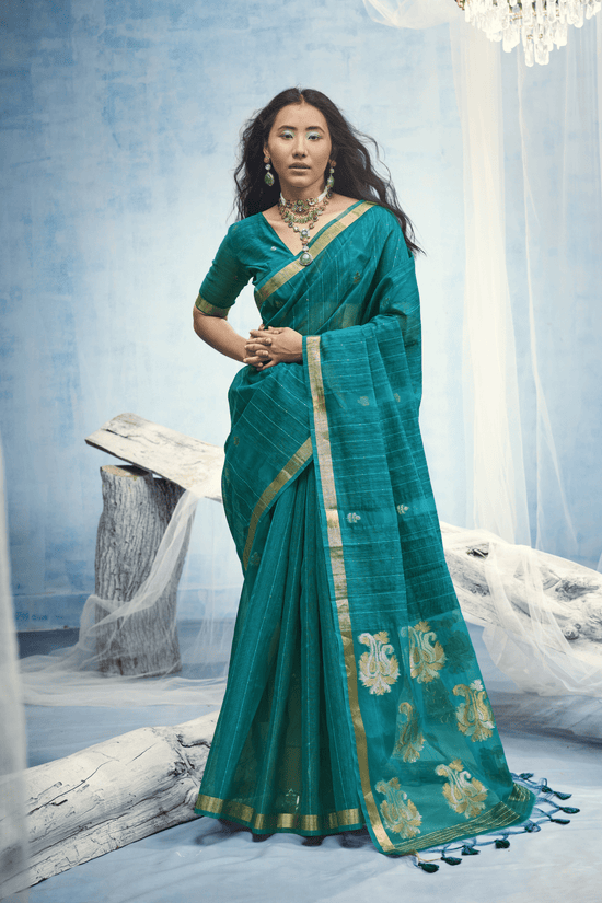 Peacock Teal Banarasi Silk Saree