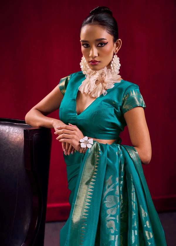 Peacock Teal Banarasi Silk Saree